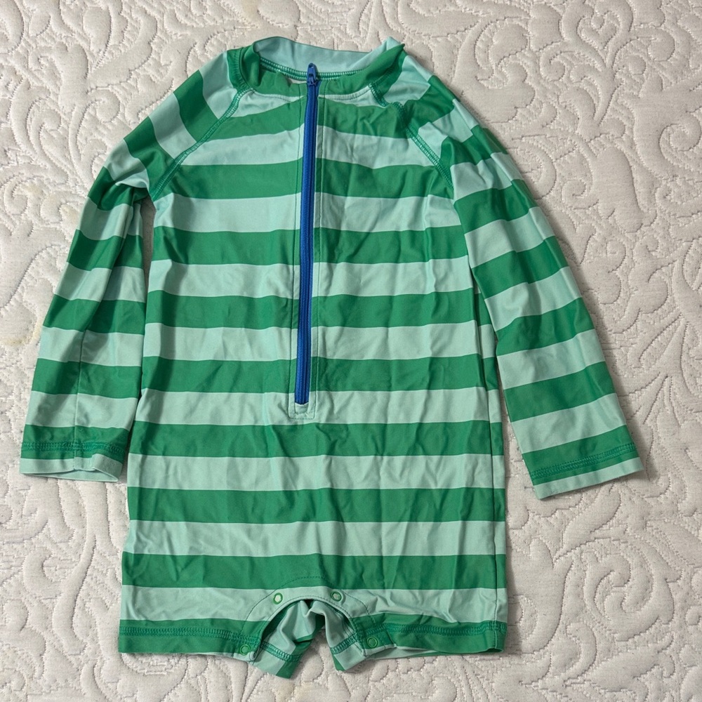 Primary Aqua and Green Striped Kids Rashguard
